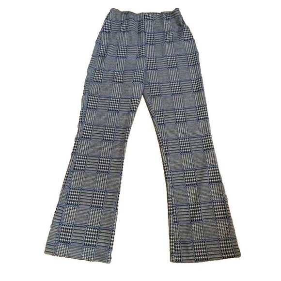 Urban Outfitters XS Plaid Knit Pants Checkered Wide Leg Flare Stretch Trousers - Picture 2 of 5